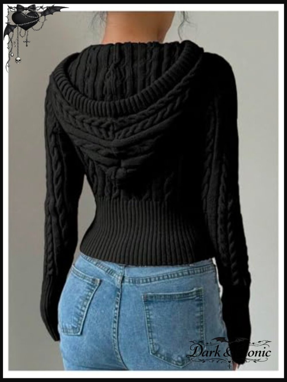 Crop Cardigan Sweater Cable Knit Zip Up Hoodie Long Sleeve Medium - Picture 2 of 5